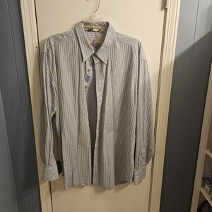 Men's Robert Graham Blue/Yellow  Striped Shirt 3XL